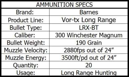 BARNES VOR-TX LR 300 WIN MAG 190gr LRX 2880fps 20pk - Image 5