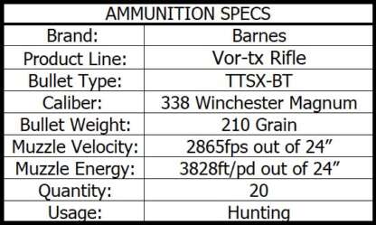 BARNES VOR-TX 338 WIN MAG 210gr TTSX BT 2865fps 20pk - Image 3