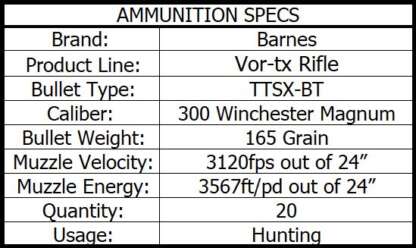 BARNES VOR-TX 300 WIN MAG 165gr TTSX BT 3120fps 20pk - Image 3