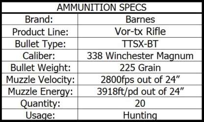 BARNES VOR-TX 338 WIN MAG 225gr TTSX BT 2800fps 20pk - Image 3