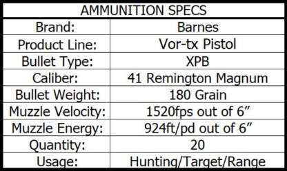 BARNES VOR-TX 41 REM MAG 180gr XPB HP 1520fps 20pk - Image 2