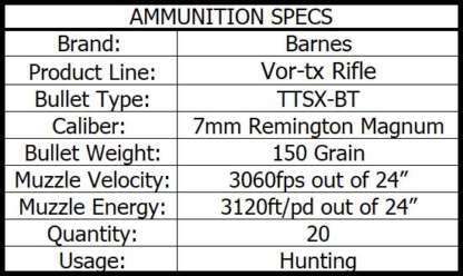 BARNES VOR-TX 7MM REM MAG 150gr TTSX BT 3060fps 20pk - Image 3