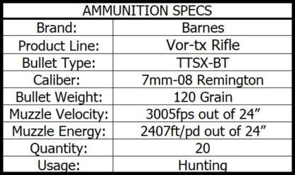 BARNES VOR-TX 7MM-08 120gr TTSX BT 3005fps 20pk - Image 3