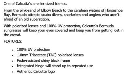 CALCUTTA BERMUDA SHINY BLACK FRAME BLUE MIRROR LENS POLARIZED SUNGLASSES - Image 2