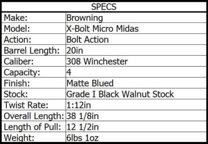 BROWNING X-BOLT MICRO MIDAS 308 WIN 20in 4rnd - Image 2