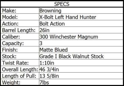 BROWNING X-BOLT HUNTER LEFT HAND 300 WIN MAG 26in 3rnd - Image 3