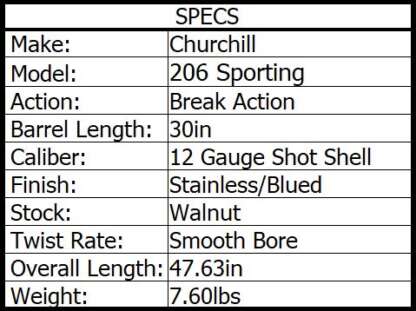 CHURCHILL 206 SPORTING 12ga OVER/UNDER 30in 2rnd - Image 2