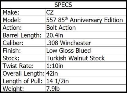 CZ 557 308 WIN 85th ANNIVERSARY EDITION 20.4in 5rnd - Image 4