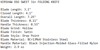 KERSHAW OSO SWEET 3in FOLDING KNIFE - Image 2