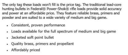 FEDERAL POWER-SHOK 45-70 GOV 300gr FN 1850fps 20pk - Image 2