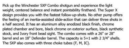 WINCHESTER SXP CAMP/FIELD COMBO 12ga 3in 26in INV+3 5rnd (DISCONTINUED) - Image 2