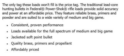 FEDERAL POWER-SHOK 30-06 SPRG 180gr JSP 2700fps 20pk - Image 2