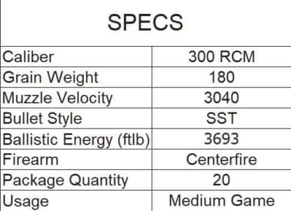 HORNADY SUPERFORMANCE 300 RCM 180gr SST 3040 fps 20pk - Image 3