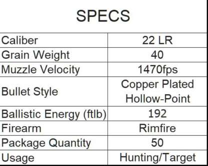 AGUILA 22LR INTERCEPTOR 40gr COPPER PLATED HP HV 1470fps 50pk - Image 4