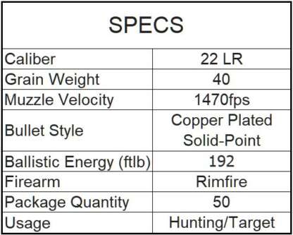 AGUILA 22LR INTERCEPTOR 40gr COPPER PLATED HV 1470fps 50pk - Image 4