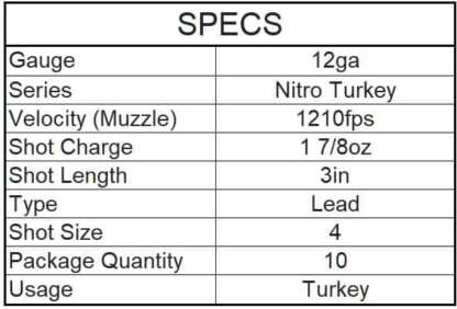 REMINGTON NITRO 12ga #4 3in 1-7/8oz TURKEY 1210fps 10pk - Image 3