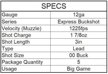 REMINGTON EXPRESS 12ga 00 BUCKSHOT 3in 15 PELLETS 1225fps 5pk - Image 4