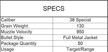 AGUILA .38 SPECIAL 130gr FMJ 950fps 50pk - Image 4