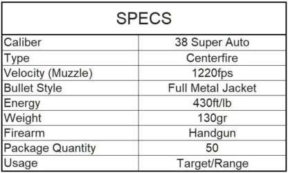 AGUILA 38 SUPER A +P 130gr FMJ 1220fps 50pk - Image 4