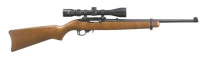 RUGER 10/22 WOOD /SATIN BLACK W/SCOPE 18.5in 10rnd