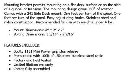 SCOTTY 1073 DP LAKETROLLER MINI DOWNRIGGER WITH POST MOUNT - Image 2