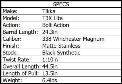 TIKKA T3X LITE 338 WIN MAG SS/SYN 24.3in 3rnd - Image 3