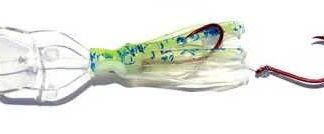PEE WEE UV GREEN/CHART P-TIED 1 1/2in WIGGLE HOOCHIE WITH ACTION BILL